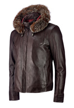 Hooded Leather Jacket - Brown
