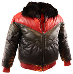 Tricolor Puffy Bomber Leather Jacket 