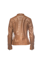 Modern Ribbed Women Leather Jacket-Tan 