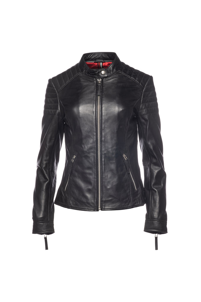  TheLongVoyage-Ribbed Double Rider Leather Jacket Women
