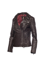 Ribbed Double Rider Leather Jacket - Brown 