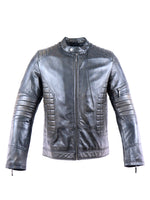 Cafe Racer Leather Jacket - Grey Metallic