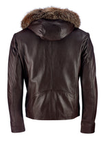Hooded Leather Jacket - Brown