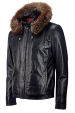 Hooded Leather Jacket - Black