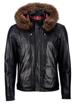 Hooded Leather Jacket - Black