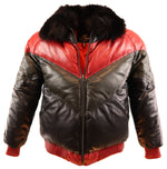 Tricolor Puffy Bomber Leather Jacket 