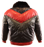 Tricolor Puffy Bomber Leather Jacket - The Long Voyage