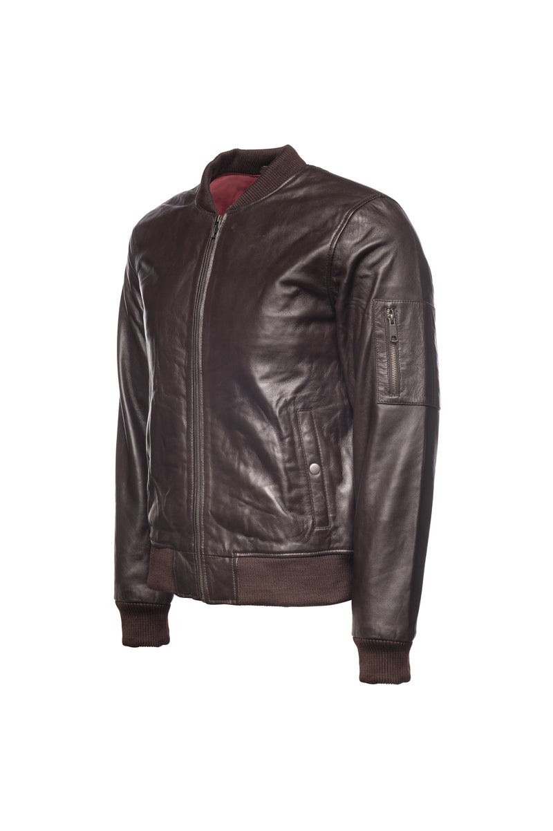 Bomber Leather Jacket-Brown