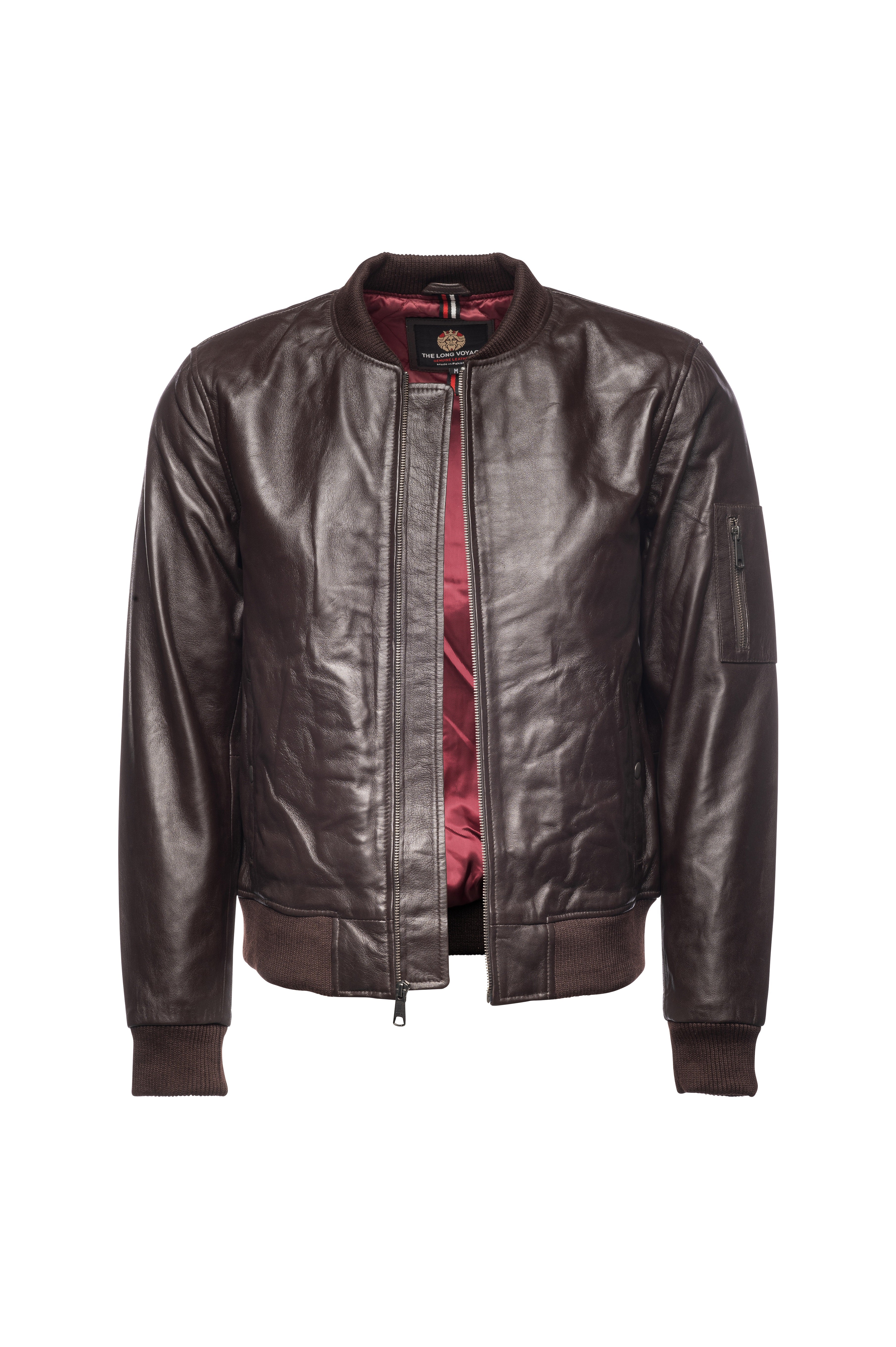 Bomber Leather Jacket-Brown