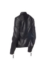 Modern Ribbed Women Leather Jacket-Black