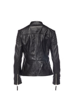 Modern Ribbed Women Leather Jacket-Black 