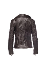 Ribbed Double Rider Leather Jacket - Brown 