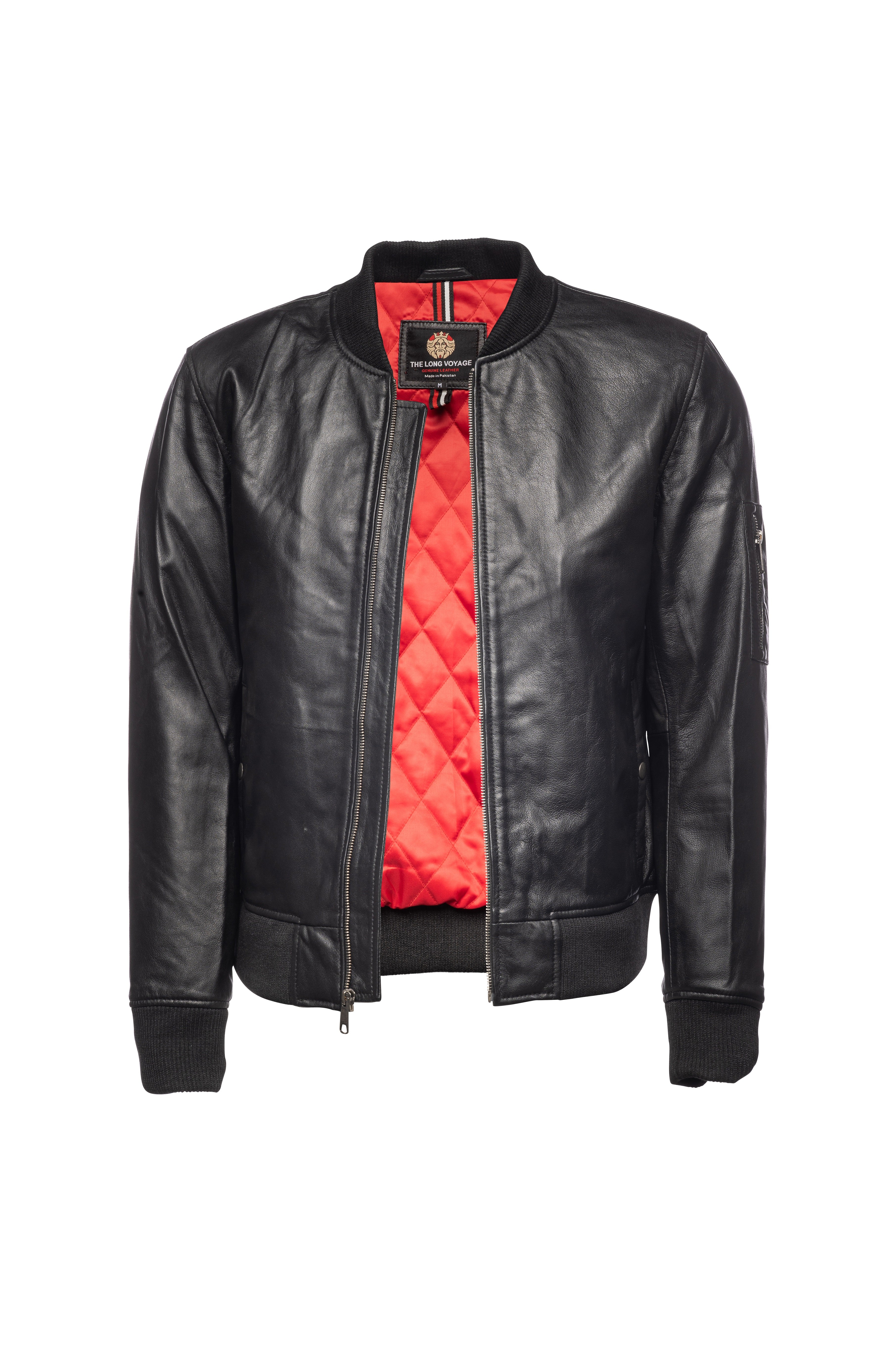 Bomber Leather Jacket-Black