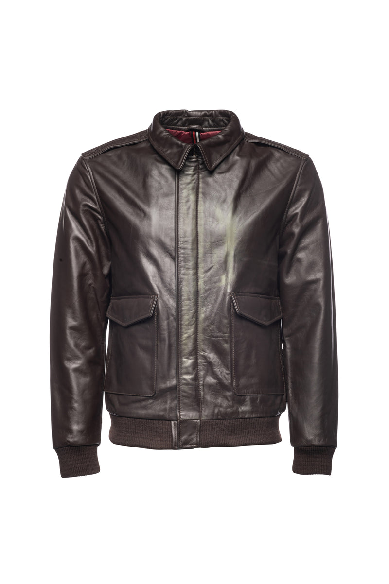 Aviator Leather Jacket-Brown